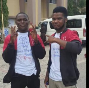 Sule Mathew (l) and a friend after their final exams at BUK