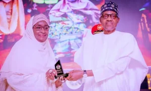 Hajiya Sadiya Umar Farouq Thomas Sankara African Leadership Prize to the then President Muhammadu Buhari